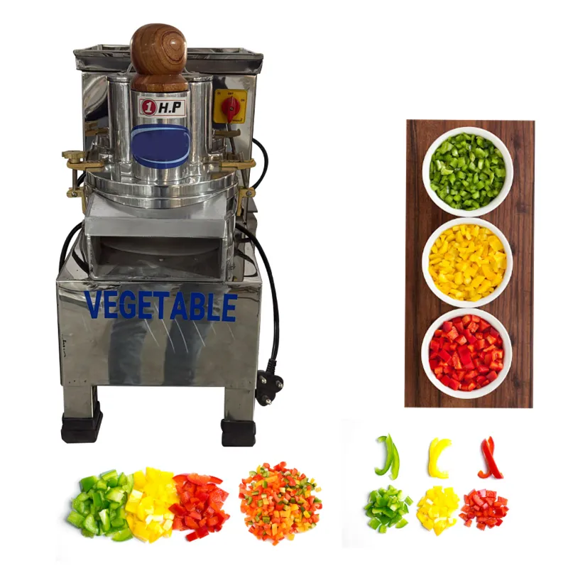 Heavy Duty Stainless Steel 1 HP Motor Operated Vegetable Chopper Machine with 10mm Cube Cutting Blade for Commercial Usage