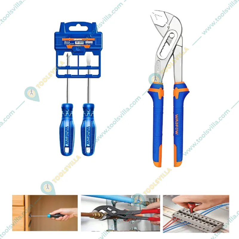 Wadfow Hand Tools Combo Of 100 cm Screwdriver Set (WSS2302) and 10 inch Pump Pliers (WPL6910)