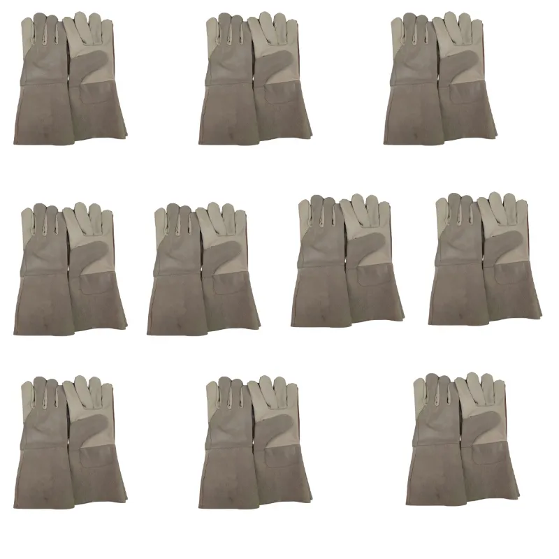 Welding Gloves Heat & Fire Resistant Leather Cut Proof High Temperature Hot Metal Thermal Work Safety Protective Heavy Duty Safety Leather Hand Gloves ( Pack of 10 )