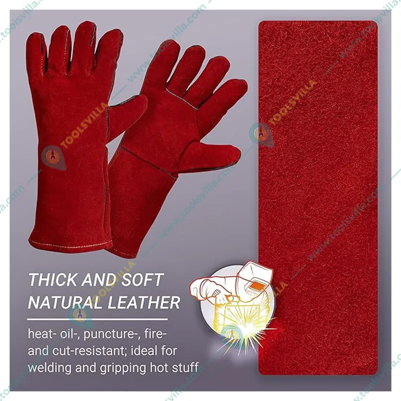 DSY Pack of 5 A-Grade Red Leather Welding Gloves. Full Lining. 2 parts