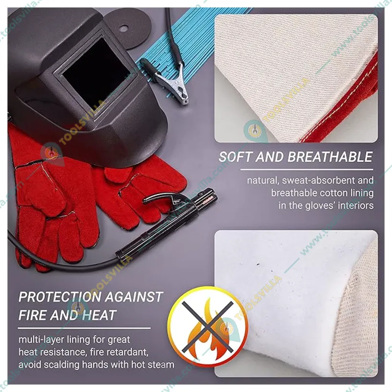 DSY Pack of 5 A-Grade Red Leather Welding Gloves. Full Lining. 2 parts