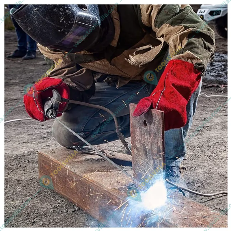 DSY Pack of 5 A-Grade Red Leather Welding Gloves. Full Lining. 2 parts