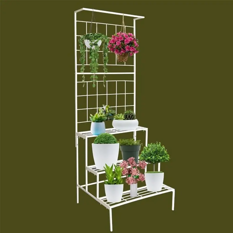 Ecofynd White Metal Large Plant Stand for Indoor and Outdoor for Decoration for Multi Plants, Big Rack for Home
