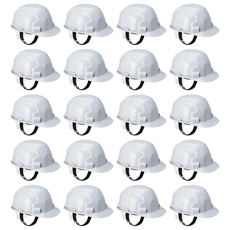Heavy Duty Pack of 20 Adjustable Safety Helmet for Multipurpose Industrial Uses, Without Ratchet, Color - White
