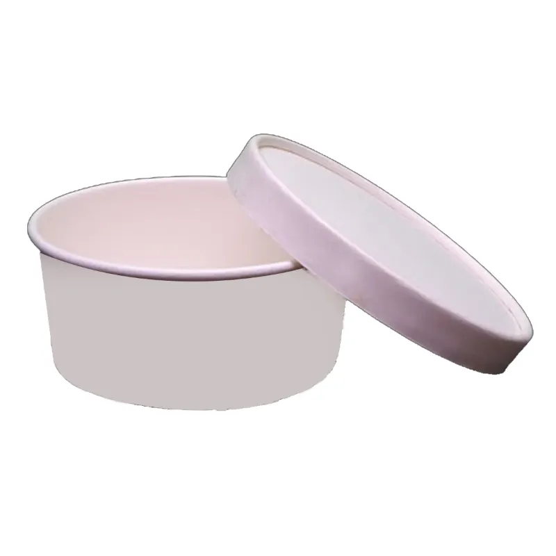 Disposable White Paper Bowls with Lids, 350 ml (500 Pcs)