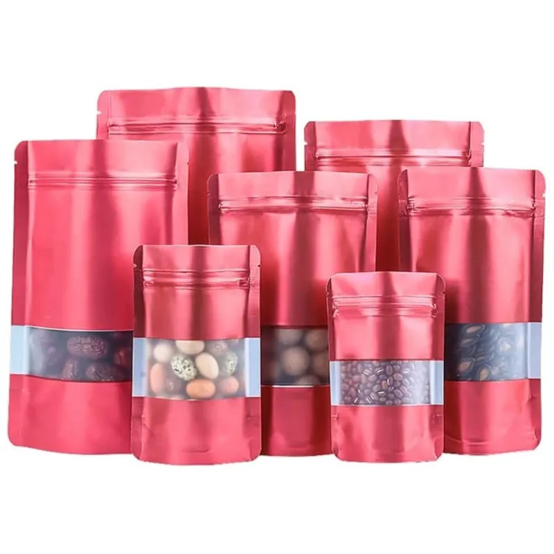 Matt Red Color Stand Up Ziplock Reusable Airtight Polyester Storage Pouches for Multi-Purpose Storage | Pack of 50