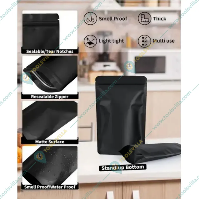 POCHEON® 50 pcs Matt Black Zip-lock Pouches(Capacity-170 gm)