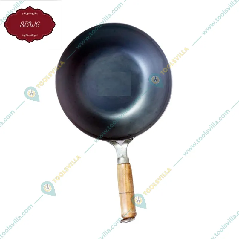  SBWG Wok Iron Frying Pan for Multipurpose Use with Wooden Handle (Size-10 inch)
