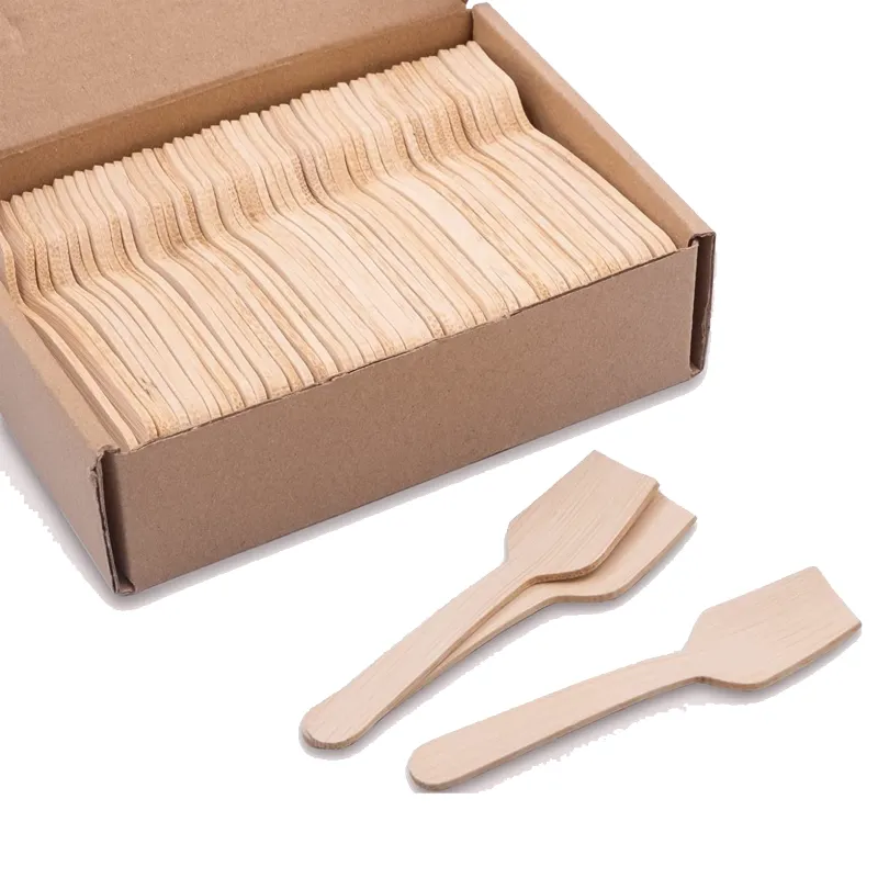 Disposable Wooden Square End Mini Taster I Spoons of 3.8 inch and 200 Pcs for Ice Cream, Pastry Spoon
