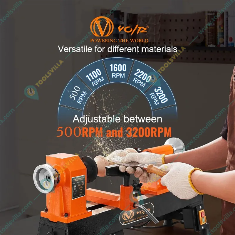 Voltz 450mm 550 Watt Variable Speed Wood Turning Lathe Machine, 760-3200 RPM (MCS450)