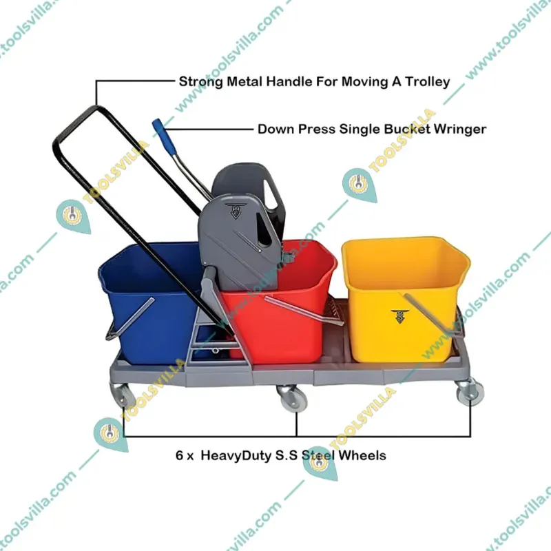 GPM 60 Liters Triple Bucket Mop Wringer Trolley