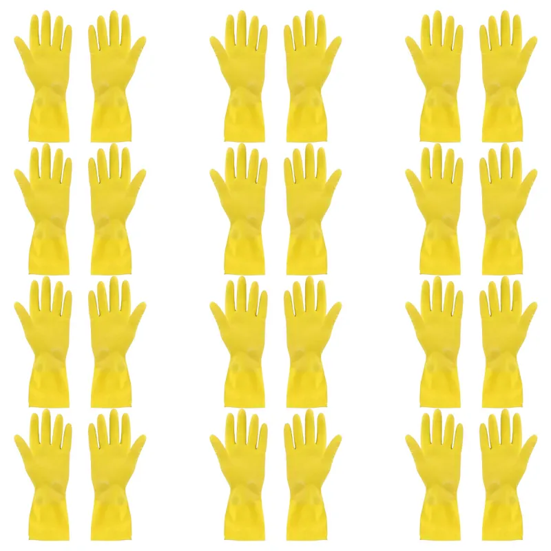 Yellow Rubber Cleaning Gloves Pack of 12, Reusable Chemical Resistant For Household & Industrial Use