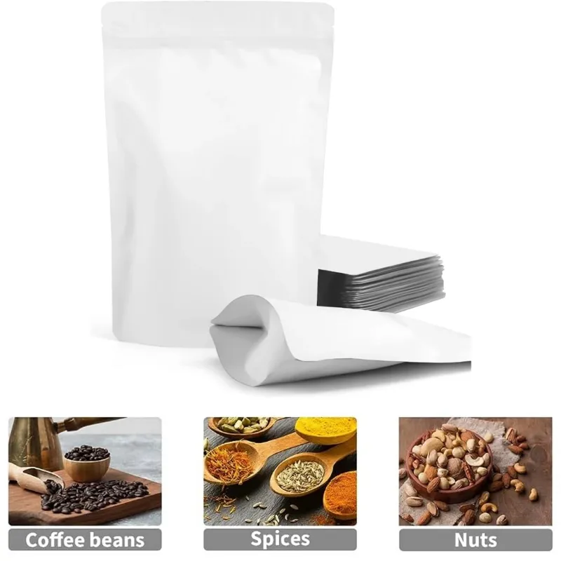 Matt White Stand Up Ziplock Reusable Polyester Big Storage Pouch Without Transparent Window for Food Storage | Pack of 50