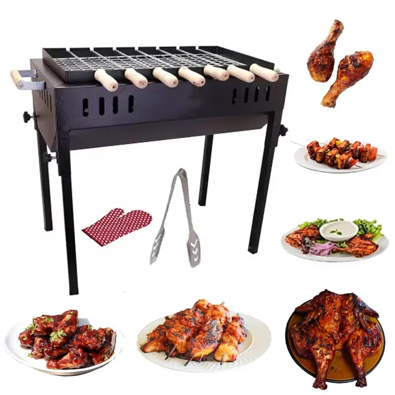 STARCAVE Charcoal 56 cm Standing Barbeque Grill with 7 Skewers 