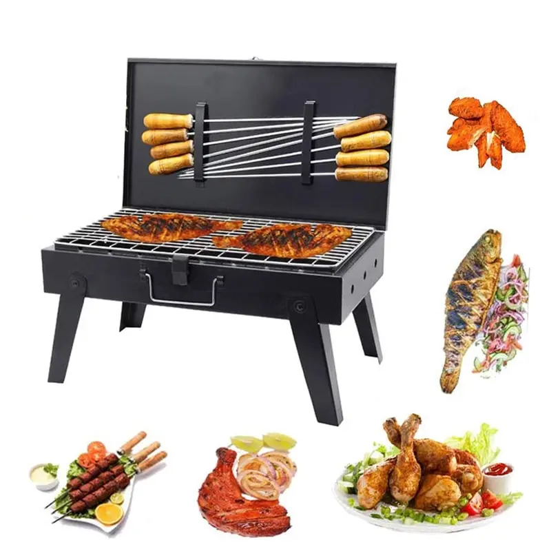  STARCAVE 43 cm Briefcase Charcoal Barbeque Grill with 8 Skewers